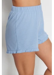  Collection Blue Cotton Ruffle Printed Shorts Knitted Pajamas Set Thmss22Pt0422