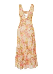  Collection فستان محبوك مرن من التول برقبة على شكل حرف V - طباعة زهور متعددة الألوان TWOSS24EL00384