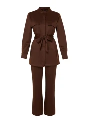  Modest طقم سفلي علوي من قماش الغطس - مع حزام وتفاصيل جيب TCTSS24US00043