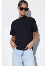  Collection تي شيرت أسود بياقة واقفة 100% قطن - TWOAW20TS0096