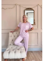 Pijamaevi طقم بيجامة نسائي من الدانتيل بأكمام قصيرة من ليلك دبلن