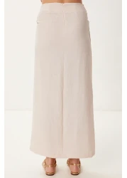 Happiness İstanbul طقم تنورة قميص كتان كريمي نسائي FN03475