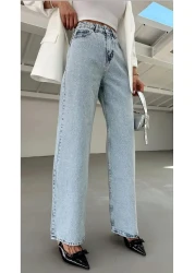 MADAMMERY Shiny Stone Palazzo Light Blue Jean Equivalent