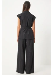 Happiness İstanbul سترة بالازو بحزام أسود ومجموعة محبوكة - BY00055