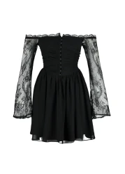  Collection فستان سهرة قصير منسوج من الشيفون مبطن على شكل حرف A باللون الأسود مناسب لحفلات التخرج TPRSS24EL00073