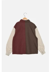  Collection Brown Color Blocked Buttoned Woven Shirt TWOAW22GO0492