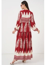 Bigdart 2423 Authentic Patterned Hijab Dress - G.Burgundy