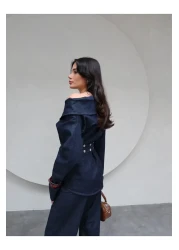 ESRAHELVACI Belted Asymmetrical Collar Denim Suit