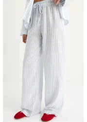 Bianco Lucci بدلة نسائية صيفية مخططة ذات أساور كبيرة ومفصلة من القطن 36471 60283357