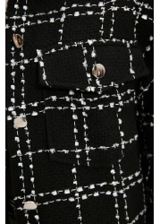  Collection قميص سترة منسوجة من التويد بجيب منقوش أسود TWOAW21GO0087