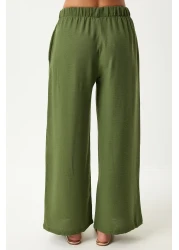 Happiness İstanbul طقم قميص وبنطلون كتان كاكي - جيب عريض FN03205