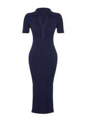  Collection فستان ماكسي بياقة بولو باللون الأزرق الداكن TWOSS24EL00282