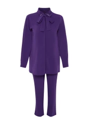  Modest مجموعة علوية وسفلية منسوجة بتفاصيل عين الطائر الأرجواني TCTSS24US00054