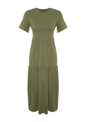  Collection فستان تي شيرت طويل محبوك بأكمام قصيرة كاكي TWOSS24EL00132