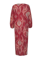 Collection Ethnic Print Maxi Woven 100% Cotton Balloon Sleeve Beach Dress Tbess25El00019