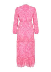  Modest Pink Floral Skirt Ruffled Lined Woven Chiffon Dress TCTSS23EB00160