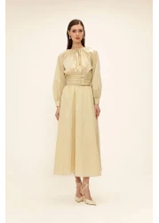 Olcay Blouse Skirt Double Set with Corsage Detail Lemon Mold 9327-Tk