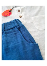 BALKABAĞI Blue - White Oversize Muslin Shirt & Pants Set TYE0032