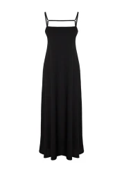  Collection Black A-Line Texture Maxi Dress - Adjustable Strap, Wrap Detail TWOSS24EL00060