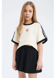 Defacto Girls' 2-Piece Set Crew Neck Printed Short Sleeve T-Shirt Skirt E0416A825Sm