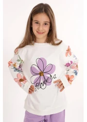 zepkids Floral Printed Ecru Lilac Color Girl's Tracksuit Set