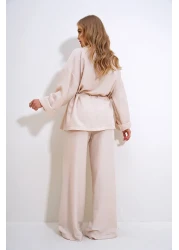 Trend Alaçatı Stili سترة وسترة علوية مجعدة بلون كريمي - ALC-X12433