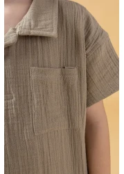 Minipodyum Boy's Placket Shirt Shorts Muslin Summer Double Set