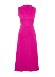  Collection Pink Degaje Neck Skirt Cut Detail Midi Woven Dress TWOSS24EL00390