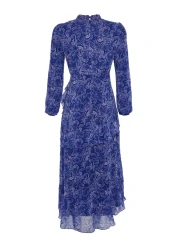  Modest Blue Floral Skirt - Woven Chiffon Dress with Ruffled Lining Tctss23Eb00160