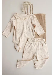 OhlalaKoala طقم لباس ضيق مكشكش بنمط فرع كريمي