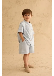 Fahhar Kids Pat Detailed Shirt Suit Blue