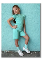özge başaran Mint Girl's 4-Piece Set – Ruffled Shorts T-Shirt Socks Band Combination