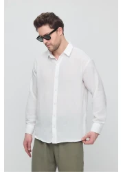 GIENTO قميص كتان مقطوع كبير الحجم للرجال