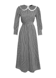  Modest فستان منسوج من القماش المزخرف باللون الأسود مع طوق وخصر وتفاصيل Gipe TCTSS23EB00282