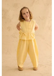 Fahhar Kids Ribbon Linen Suit Yellow