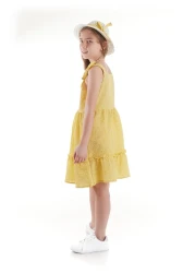 AHENGİM Girl's Dress - SeersucKer Gingham and Hat Set Ak2524