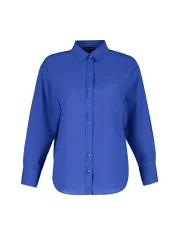  Collection قميص منسوج من القطن بجيب واحد باللون الأزرق الداكن/قميص واسع مقاس TWOAW20GO0115