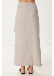 Happiness İstanbul Women's Beige Linen Shirt Skirt Suit Fn03475