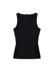  Collection Black Stitching Detail Zip Square Neck Denim Blouse Twoaw25Bz00005