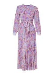  Modest فستان منسوج من الشيفون مبطن ومزين بالزهور باللون الوردي TCTSS24EB00151