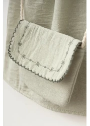 Minipodyum Baby Girl Collar Embroidered Bag Holiday Linen Dress