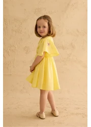Fahhar Kids فستان قطن مطرز أصفر
