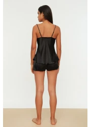  Collection Satin Woven Black Lace Shorts Pajamas Set - Thmaw21Pt0843