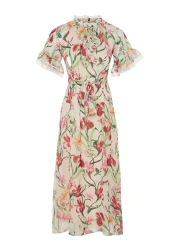  Modest Ecru Chiffon Evening Dress - Floral Pattern, TCTSS24EB00007