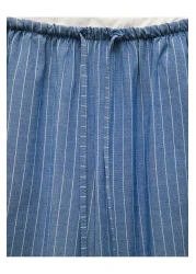 Koton بنطال مستقيم واسع الساق بخصر مزدوج وجيب من نسيج القطن والفيسكوز