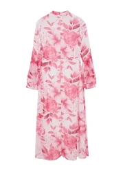  Modest فستان شيفون فوشيا مزين بالزهور - بطانة منسوجة TCTSS24EB00276