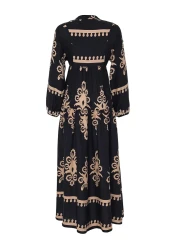  Modest فستان أسود منسوج من الفيسكوز بنمط أصلي TCTSS24EB00221