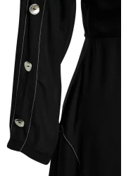  Collection إصدار محدود من الفستان الأسود المنسوج على شكل حرف A مع تفاصيل الخياطة TWOAW24EL00866