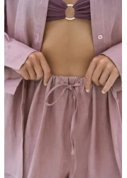 BOHEMAİ Jelsomina Oversize Light Burgundy Linen Shirt Trousers Set