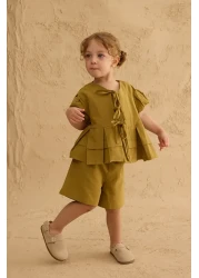 Fahhar Kids Ribbed Kimono Suit Fat Green